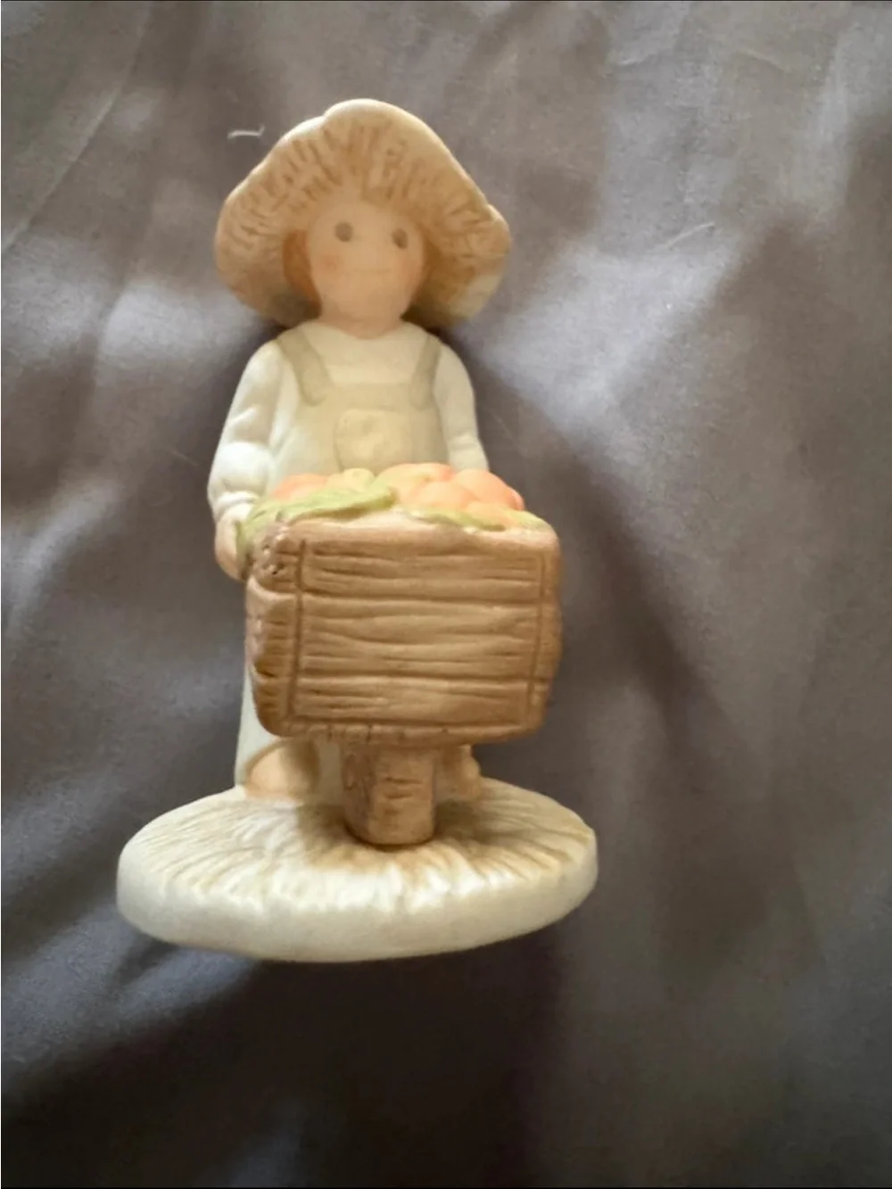 Hand-Painted Cream and Tan Harvest Figurine with Basket